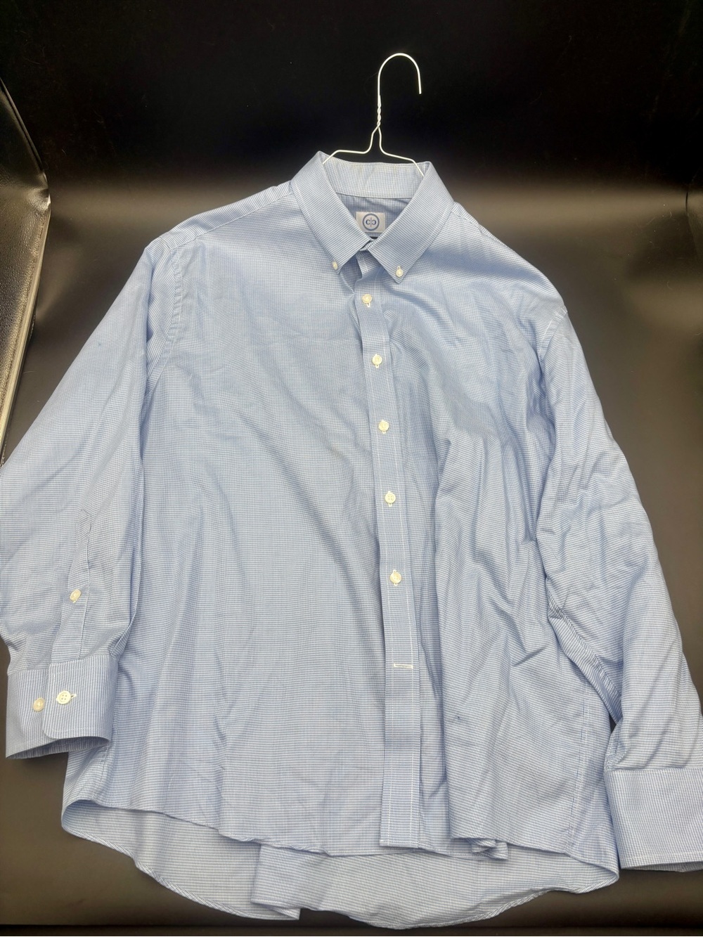 Stantt Custom Dress Shirt 100% Cotton Blue White Micro Houndstooth